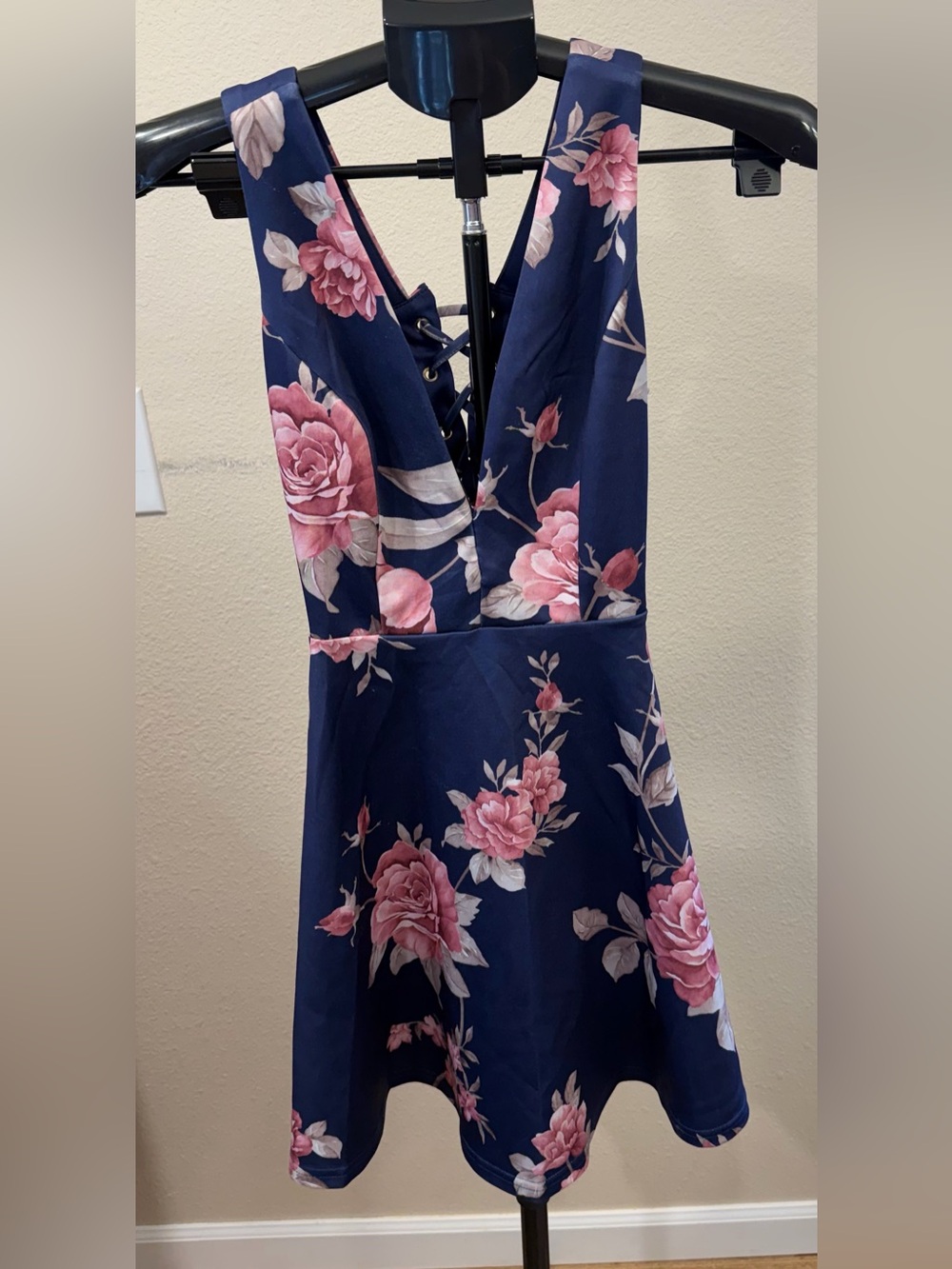 Charlotte Russe Navy Floral Fit-and-Flare Dress | Tumblr Skater Coquette Y2K XS